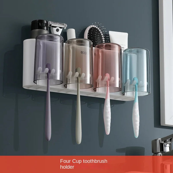 Toothbrush Cup Mouthwash Wall-mounted Bathroom Punch-free Wall-mounted Storage Rack