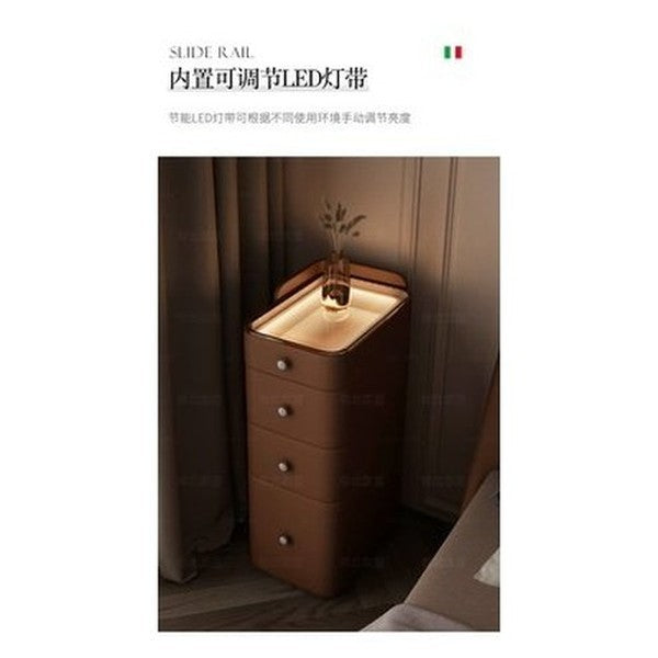 Light luxury smart bedside table lamp integrated modern simple storage high sense high glass bedside table with lamp. Furniture. Tables. Nightstands.