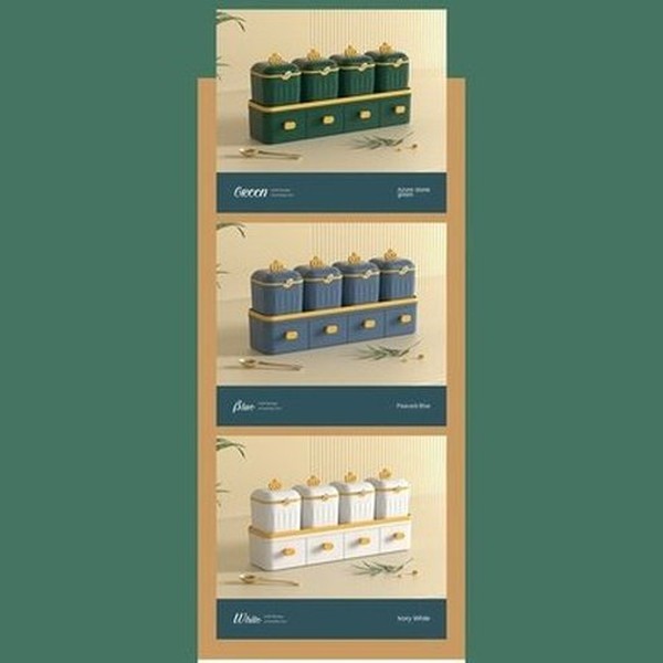 Multi-Grid Seasoning Box with Spoon Salt Monosodium Glutamate Pepper Household Condiment Combination Set. Kitchen Organizers. Type: Spice Organizers.
