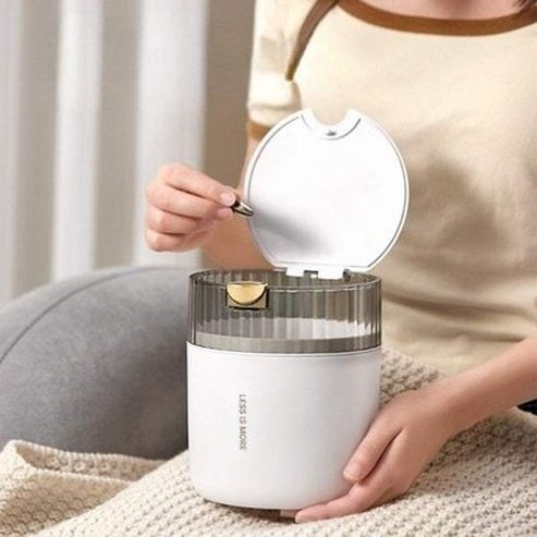 Push-button Opening Desktop Trash Can With Lid