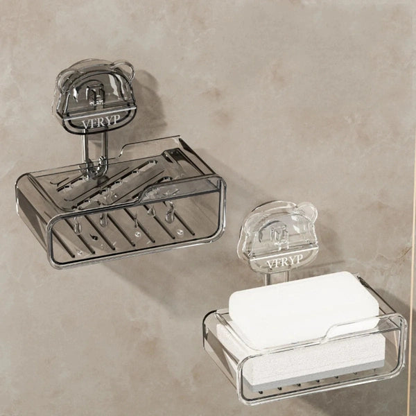 Suction Cup Punch-free Bear Soap Box, Wall-mounted Household Toilet Soap Storage Rack