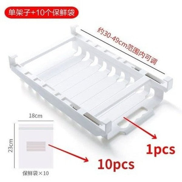 Kitchen Organizer Refrigerator Preservation Ziploc Bag Storage Rack Household Artifact No Drilling Telescopic Hanging Shelf. Food Storage: Food Storage Bags.