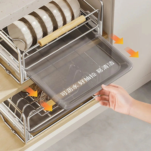 Kitchen Pull-out Dish Rack, Stainless Steel Drawer Drying Rack