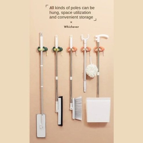 Cartoon Broom Holder Heavy Duty Practical Clip Mop Organizer Wall Mount Hook Stainless Steel Storage Space Saving Hanger Use: Sundries: Storage Hooks and Racks.