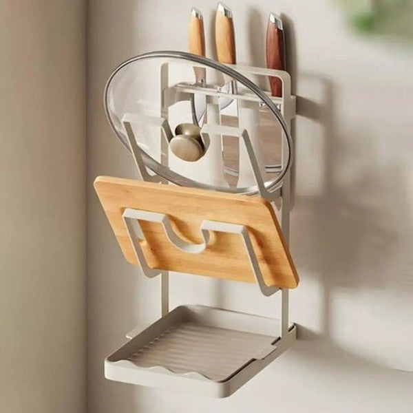 Kitchen Pot Lid Rack | 3-Tier Holder with Drain Tray | Cabinet Organizer
