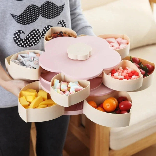 2-layer Petal-shaped Rotating Snack Box, Candy Tray Food Storage Box
