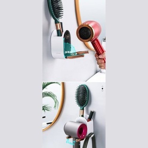 Hair Dryer Rack Wall-Mounted Bathroom Organizer Shelf with Hidden Hook Bathroom Storage Holder. Bathroom Accessories. Type: Bathroom Accessory Mounts.