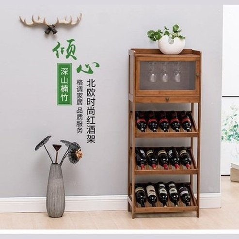 Bamboo With Door Red Wine Rack Landing Wine Bottle Stand Household Wine Cabinet Display Rack Upside Down Cup Holder. Type: Household Storage Drawers.