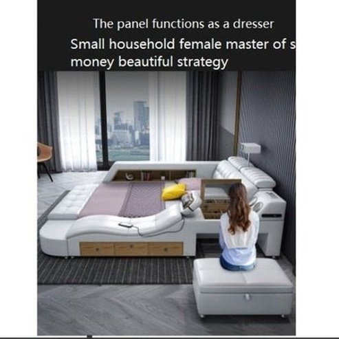 Light Luxury Leather Multi-functional Intelligent Projection Bed Modern Simple 1.8 Double Bed Storage Wedding Bed. Decor. Type: Beds & Bed Frames.