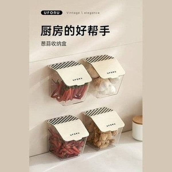 Wall Mount Spice Organizer, Storage Basket, Punch-Free Kitchen Preservation Storage. Spice Storage Box, Kitchen Condiment Organizer, Wall-Mounted Without Drilling.