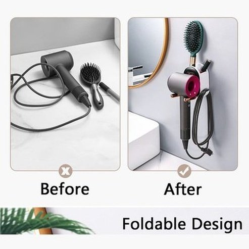 Hair Dryer Rack Wall-Mounted Bathroom Organizer Shelf with Hidden Hook Bathroom Storage Holder. Bathroom Accessories. Type: Bathroom Accessory Mounts.