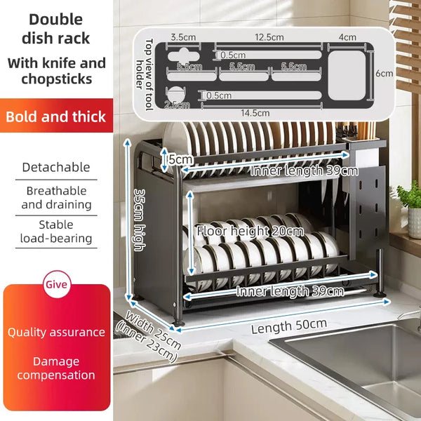Kitchen Dish Drying Rack Multi-Functional Plates Drainer Storage Organizer Sink