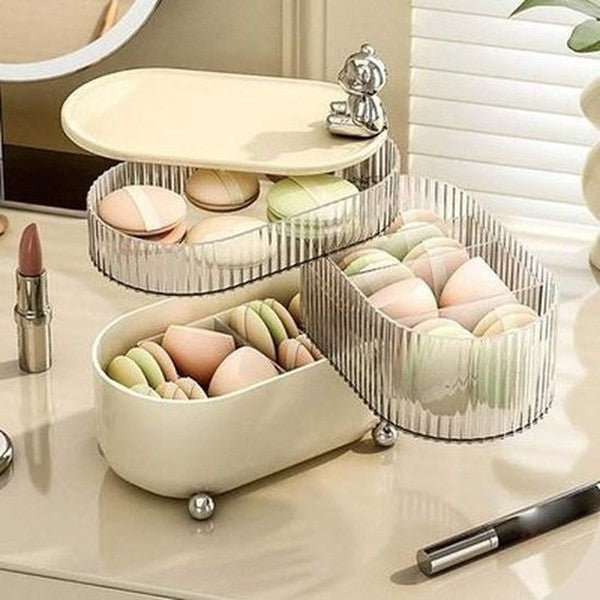 Layered Rotating Cosmetic Storage Box with Lid