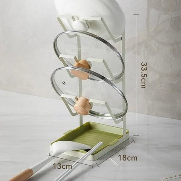Kitchen Pot Lid Rack | 3-Tier Holder with Drain Tray | Cabinet Organizer