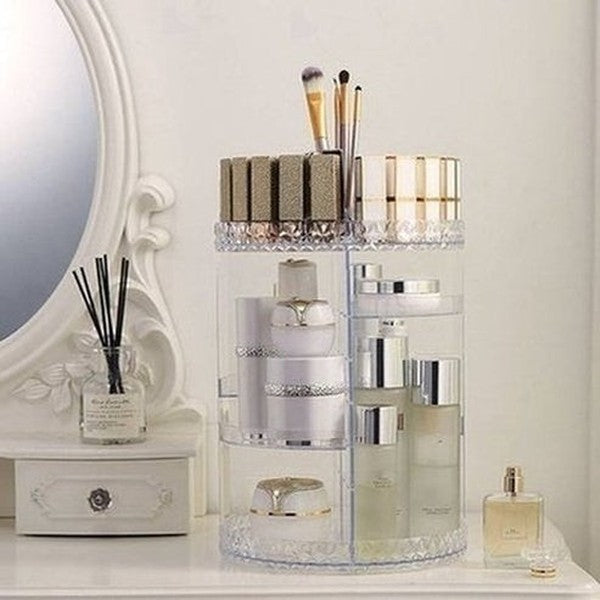 Rotating Transparent Cosmetic Storage Box Acrylic Dressing Lipstick Skin Care Brush Shelf Organizer For Cosmetics. Storage & Organization: Household Storage Containers.