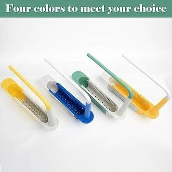 Large Capacity Adjustable Telescopic Kitchen Storage Sponge Rack with Drainage Holes, Organizer Cleaning Utensils Like Dish Soap, Scouring Pad, Cutlery.