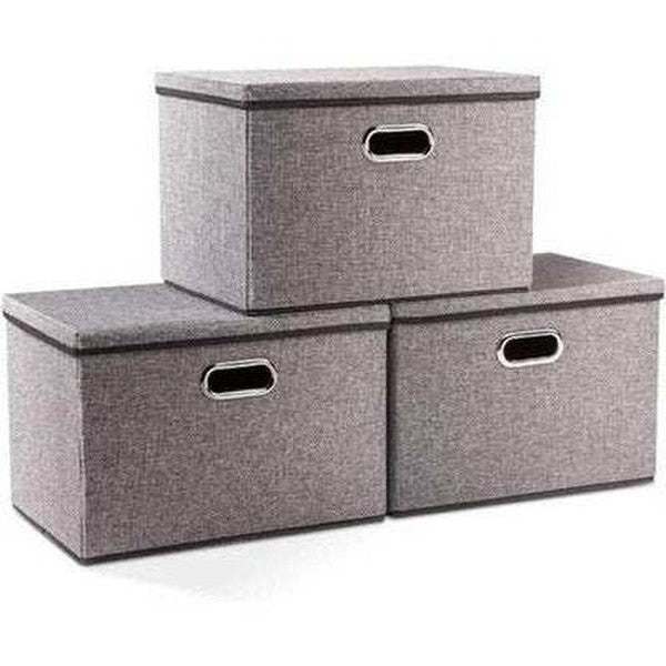 Linen Foldable Storage Boxes with Lid - Large Collapsible Organizer Bins