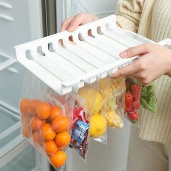 Kitchen Organizer Refrigerator Preservation Ziploc Bag Storage Rack Household Artifact No Drilling Telescopic Hanging Shelf. Food Storage: Food Storage Bags.