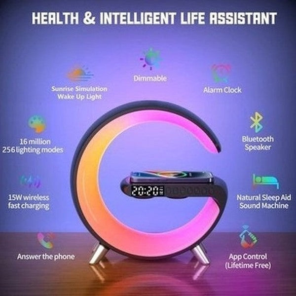 LED Night Lights Multifunction Sunrise Alarm Clock Wake Up Light Bluetooth Speaker Phone Wireless Charger RGB Dimmable Desk Lamp. Decor. Type: Clocks