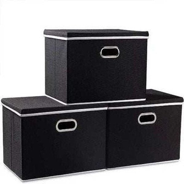 Linen Foldable Storage Boxes with Lid - Large Collapsible Organizer Bins