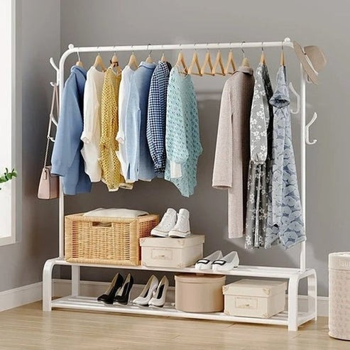 Modern Metal Coat Rack with Shoe Storage | Multifunctional Entryway Organizer for Clothes & Accessories