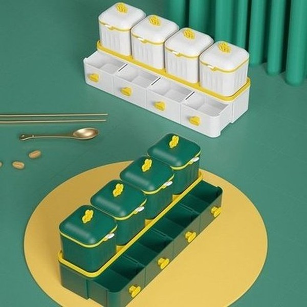 Multi-Grid Seasoning Box with Spoon Salt Monosodium Glutamate Pepper Household Condiment Combination Set. Kitchen Organizers. Type: Spice Organizers.
