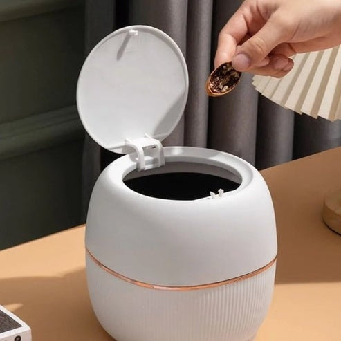 Elegant Mini Desk Trash Can with Pop-Up Lid | Multifunctional Waste Bin for Office & Home