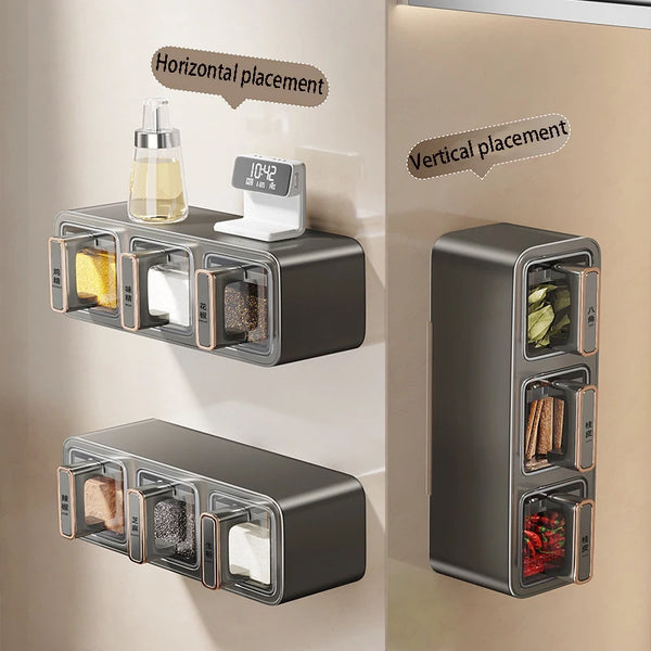 Wall-mounted Kitchen Salt Condiment Storage Box Seasoning Jar Set