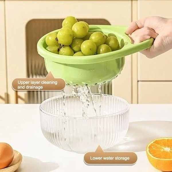 Double-Layer Vegetable & Fruit Strainer with Storage