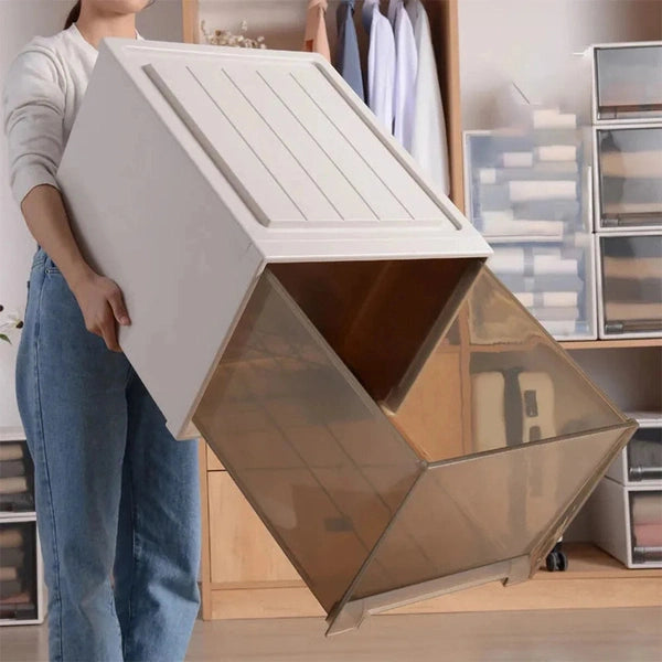 Stackable Clothes Storage Box, Modern Drawer Type Plastic Container with Lid