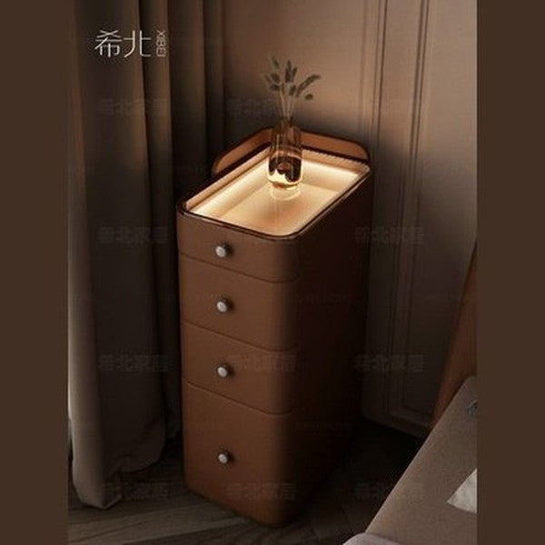 Light luxury smart bedside table lamp integrated modern simple storage high sense high glass bedside table with lamp. Furniture. Tables. Nightstands.