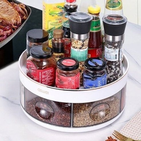 plastic round rotating spice organizer rack seasoning storage rack rotating organizer round shelf spice tray. kitchen organizers. type: spice organizers.