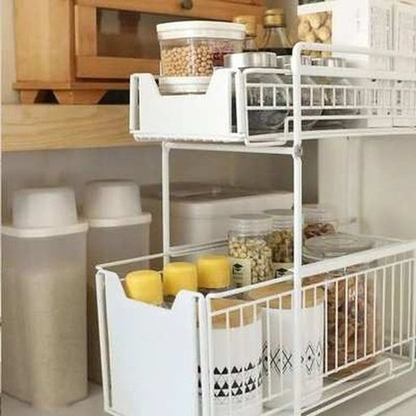 Sliding Storage Drawer 2 Tier Multifunctional Basket