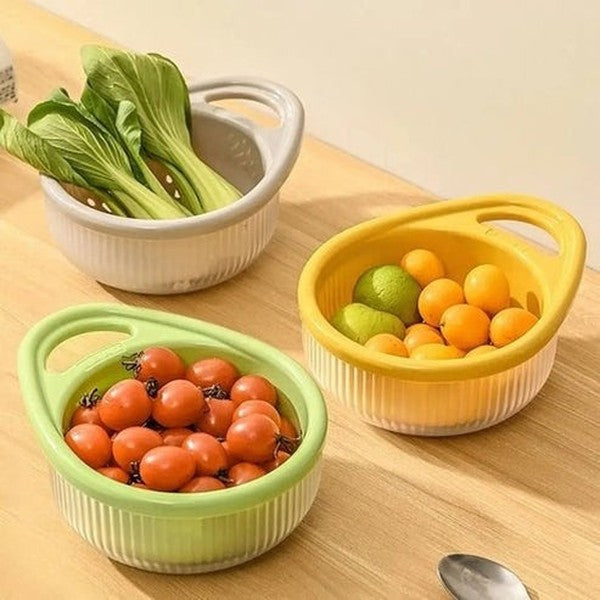 Double-Layer Vegetable & Fruit Strainer with Storage