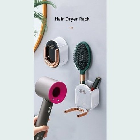 Hair Dryer Rack Wall-Mounted Bathroom Organizer Shelf with Hidden Hook Bathroom Storage Holder. Bathroom Accessories. Type: Bathroom Accessory Mounts.