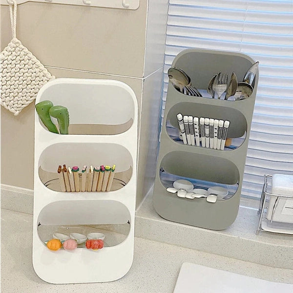 Multi-Functional Three-Layer Draining Storage Box For Kitchen Utensils