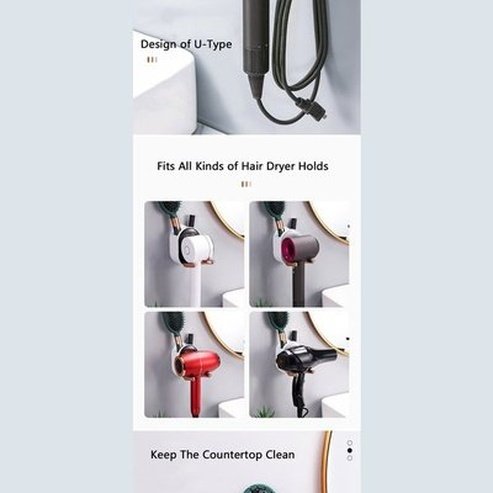 Hair Dryer Rack Wall-Mounted Bathroom Organizer Shelf with Hidden Hook Bathroom Storage Holder. Bathroom Accessories. Type: Bathroom Accessory Mounts.