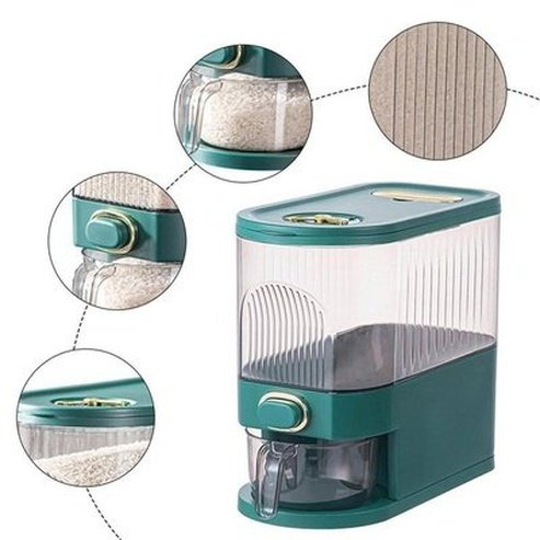 cereal storage bucket with dispenser cup, rice dispenser, cereal dispenser with measuring cup, airtight rice box dispenser with time indicator: food storage containers.