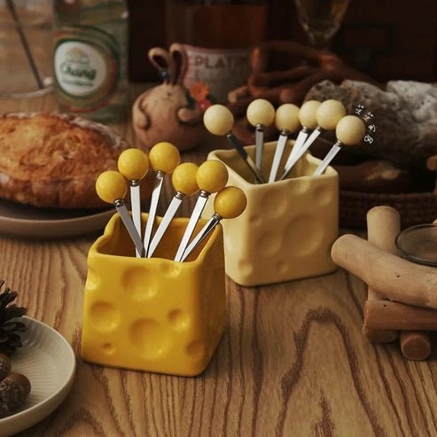 Ceramic Pen Holder & Fruit Fork Storage Jar