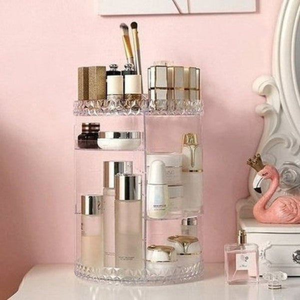 Rotating Transparent Cosmetic Storage Box Acrylic Dressing Lipstick Skin Care Brush Shelf Organizer For Cosmetics. Storage & Organization: Household Storage Containers.