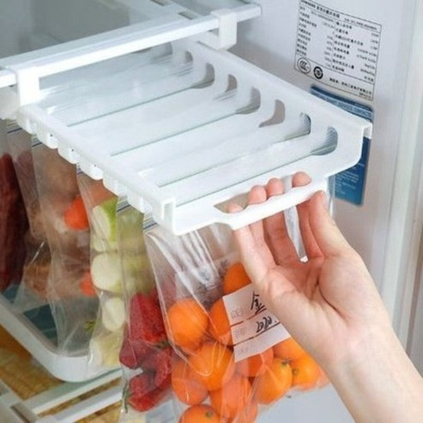 Kitchen Organizer Refrigerator Preservation Ziploc Bag Storage Rack Household Artifact No Drilling Telescopic Hanging Shelf. Food Storage: Food Storage Bags.