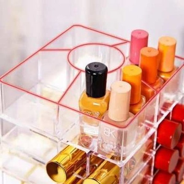 53 Lattice Acrylic Lipstick Tower Stand - 360 Degree Rotating Makeup Organizer