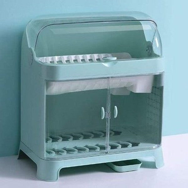Dish and cutlery storage box with transparent lid