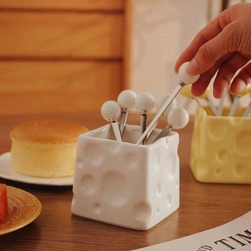 Ceramic Pen Holder & Fruit Fork Storage Jar