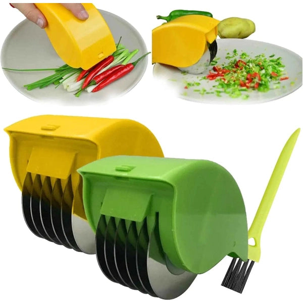 Parsley Chopper Roller, Manual Scallion Cutter with 6 Stainless Steel Blades