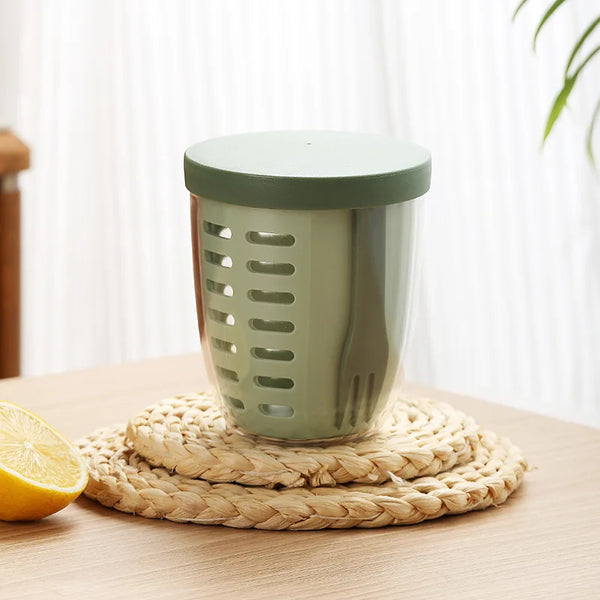 650ml Fruit Salad Cup with Fork, Double Layer Drainage Milk Bottle