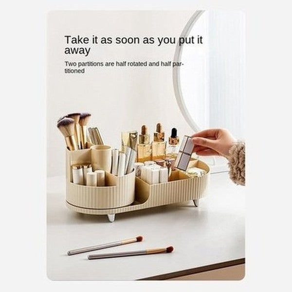 Two Layers Rotating Desktop Makeup Storage Holder Large Capacity Cosmetic Organizer Tray Lipstick Eyeshadow. Color: Beige. Type: Household Storage Containers.