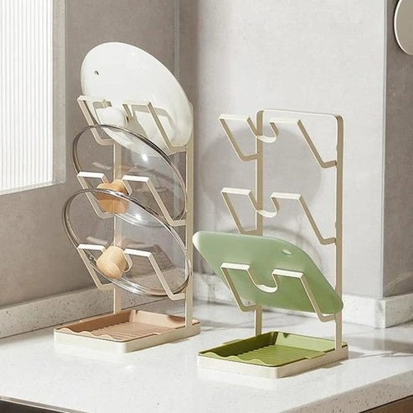 Kitchen Pot Lid Rack | 3-Tier Holder with Drain Tray | Cabinet Organizer