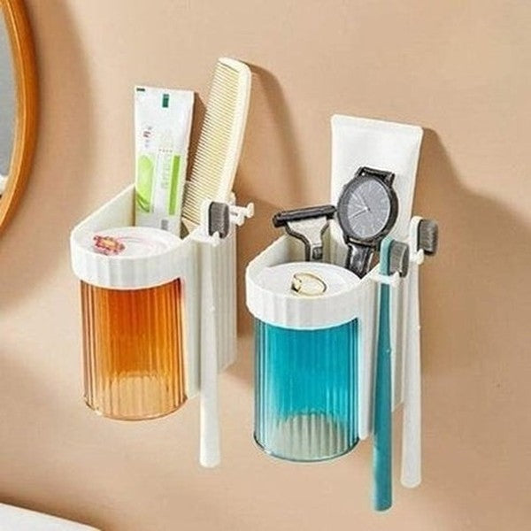 Wall-mounted Magnetic Mouthwash Cup Toothbrush Rack