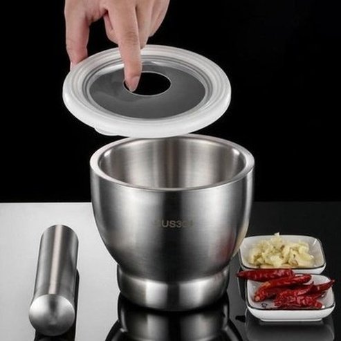 Splash-proof Steel Garlic Crusher Set Shock Absorption Anti-corrosion Impact-resistant Rust-proof Drum Shape Kitchen Garlic Press.